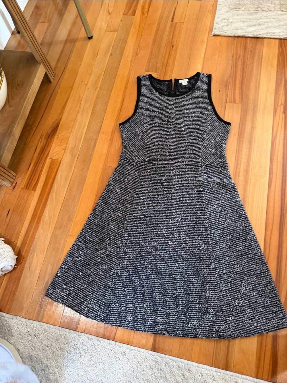 J. Crew Black & White Textured Sleeveless Fit-and-Flare Dress